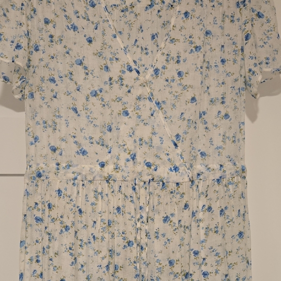 Christy Dawn Floral Midi Sheer Dress in Blue and White - Picture 3 of 7
